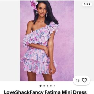 LoveShackFancy Fatima Purple Ruched One Shoulder Mini Sundress - Medium